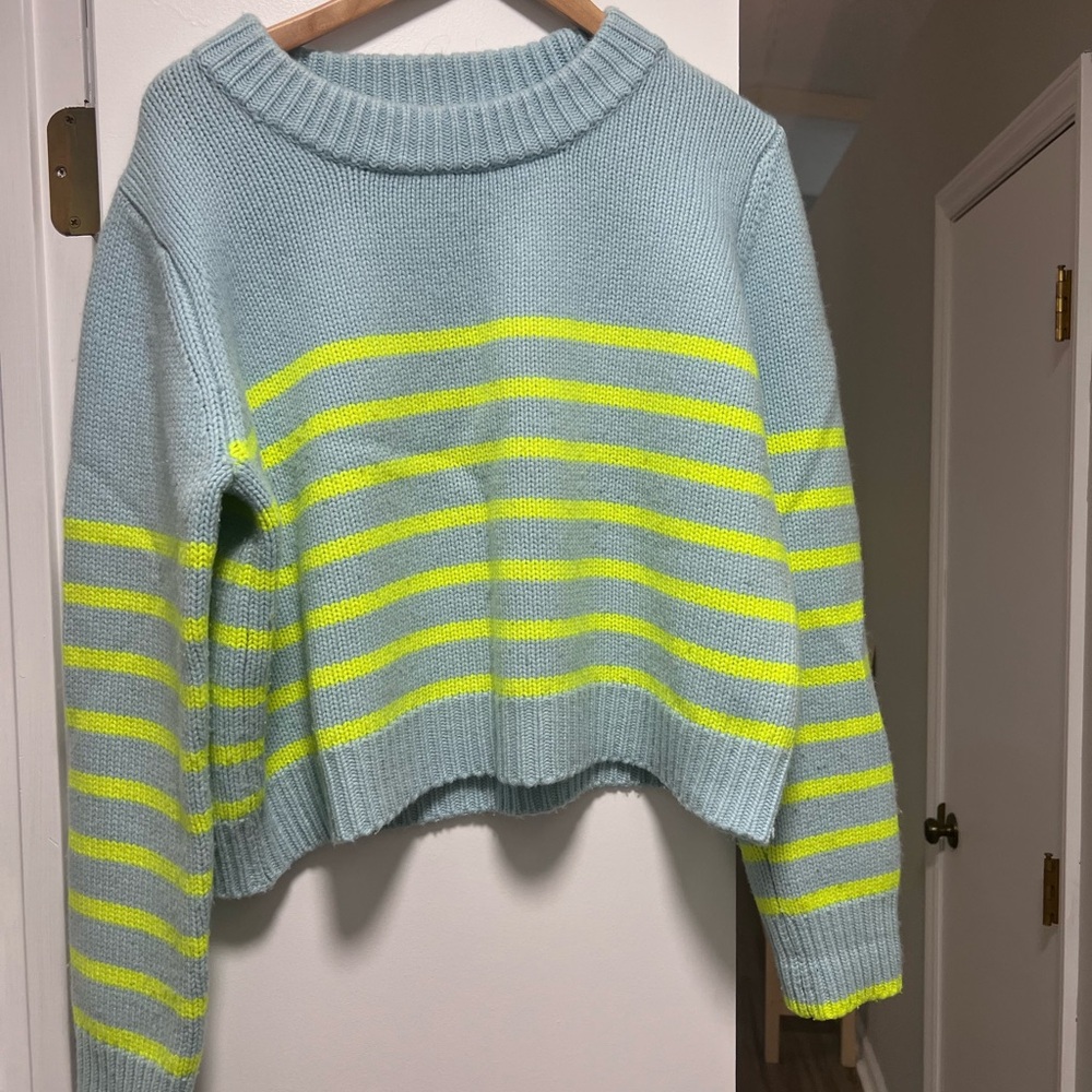 La Ligne Striped Blue and Neon Green Sweater